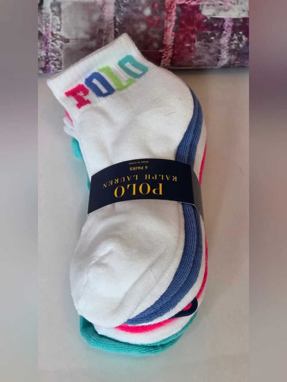 Polo by Ralph Lauren White Ankle Socks Multicolor Logo (6 Pack)